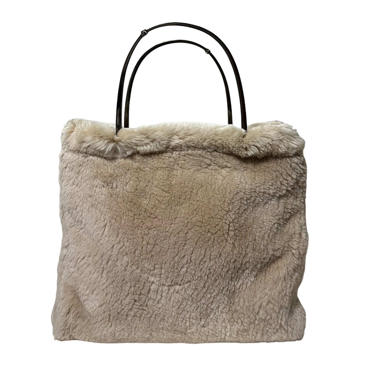 GUCCI Fur Metal Round Handle Hand Bag
