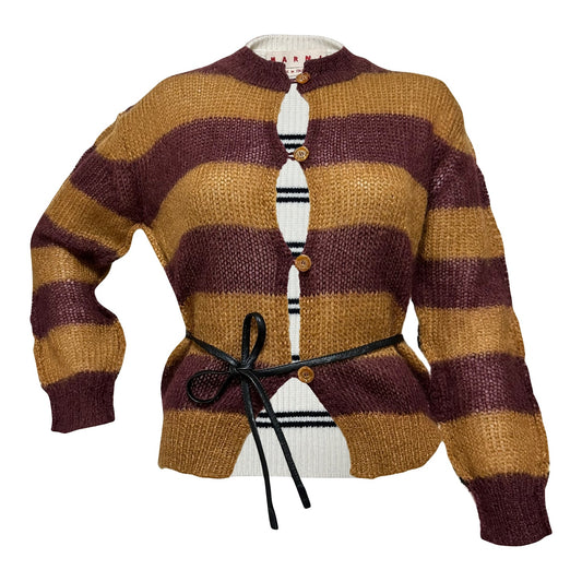 MARNI Pre Fall 2021 Belted Striped Knit Cardigan