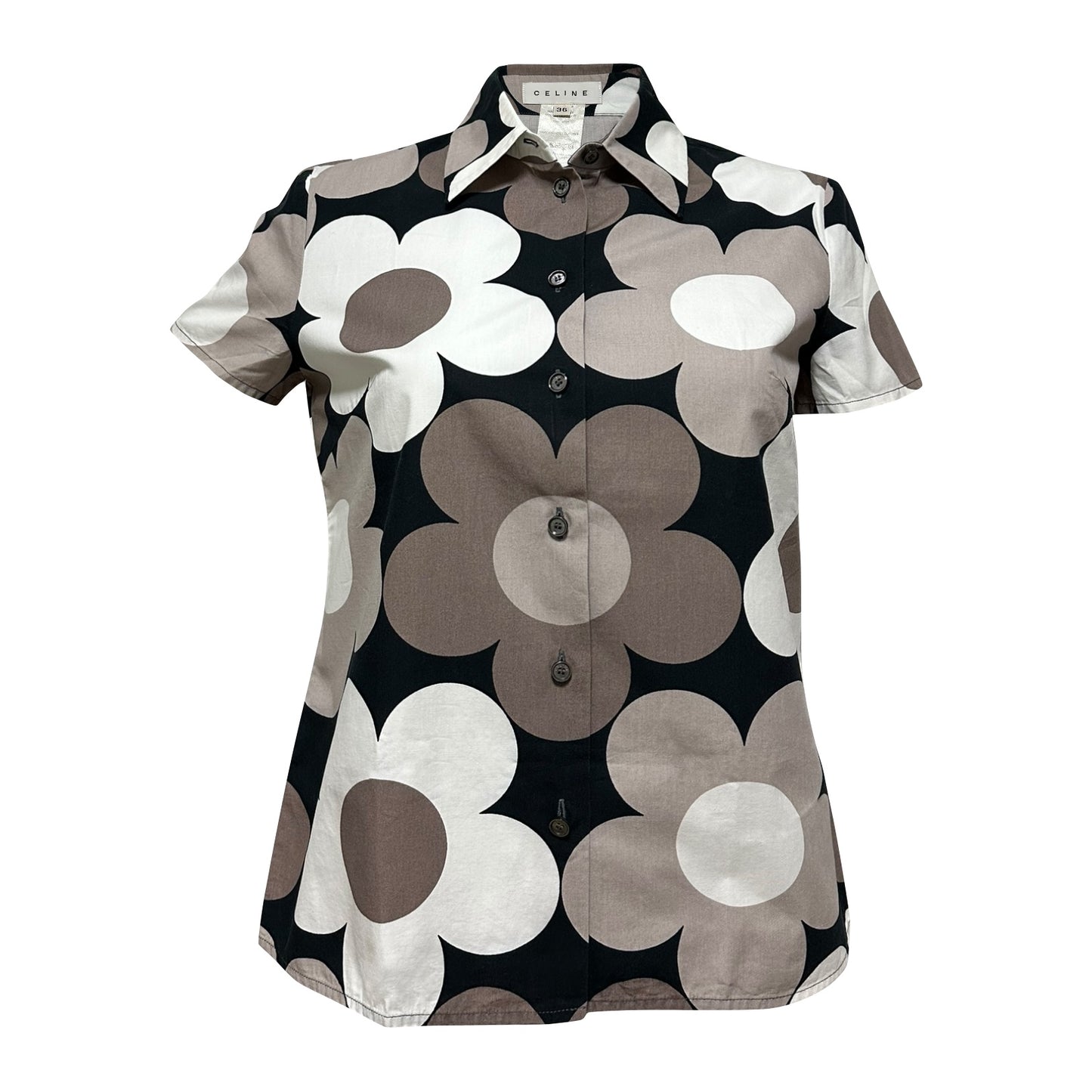 CELINE Spring Summer 2002 Floral Print Short Sleeve Shirt