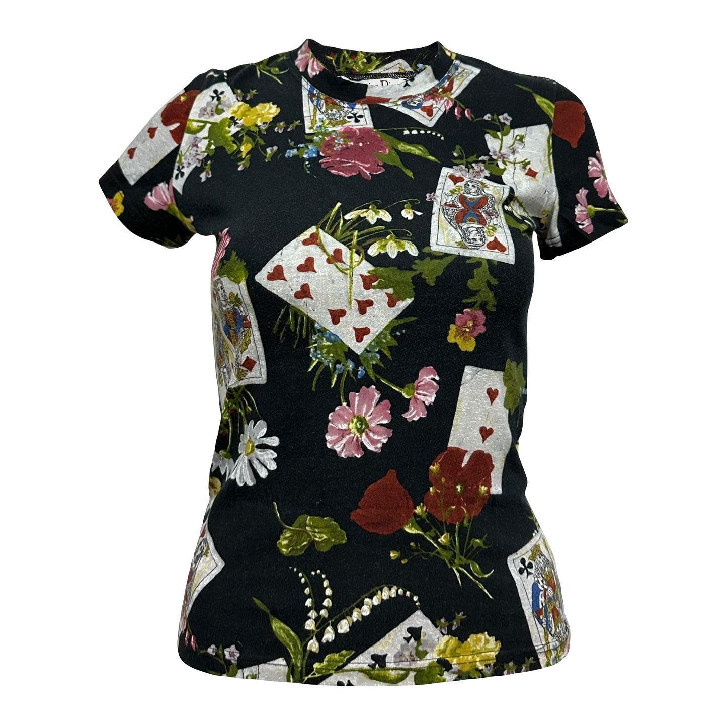 CHRISTIAN DIOR Fall Winter 2002 Floral Playing Cards Print T-Shirt