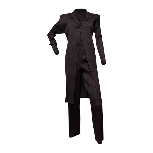 PLEATS PLEASE ISSEY MIYAKE Pleated Long Cardigan and Straight Leg Pants Set Up