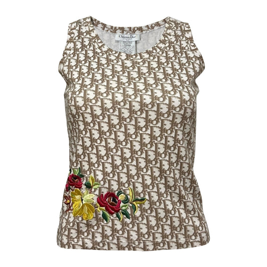CHRISTIAN DIOR Spring Summer 2005 Diorissimo Floral Embroidered Trotter Tank Top