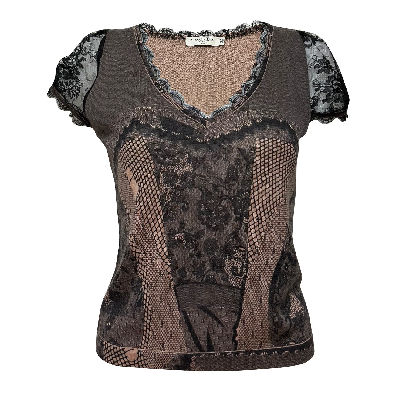 CHRISTIAN DIOR Spring Summer 2006 Lace Trim Knit T-Shirt