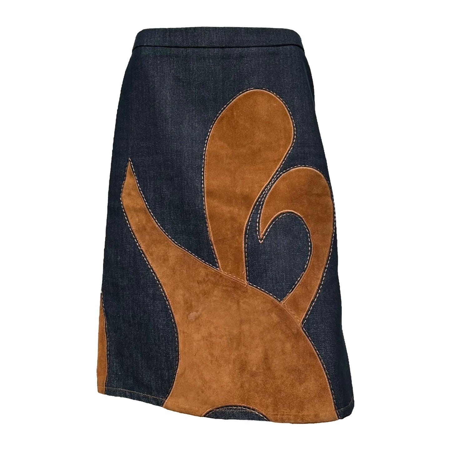 D&G Suede Patchwork Denim Midi Skirt