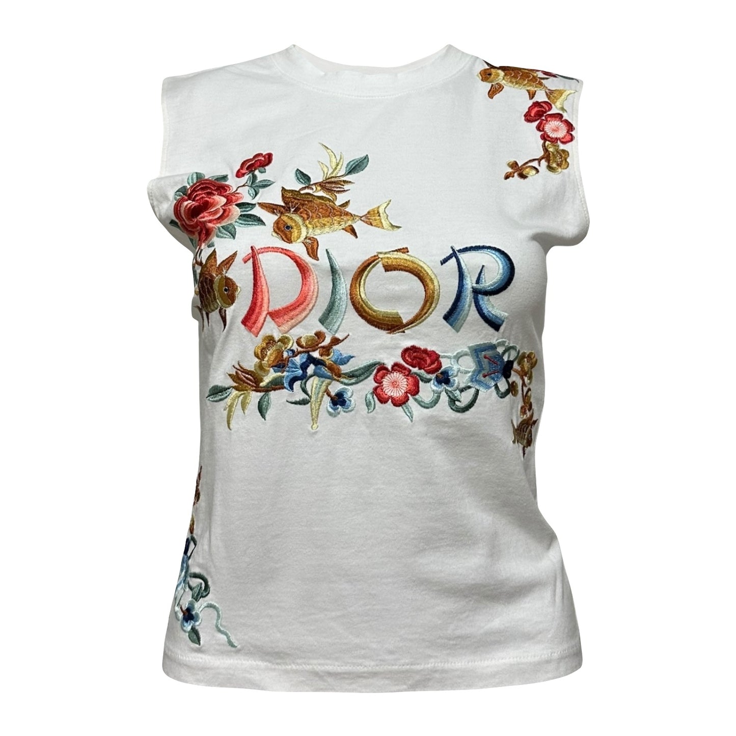 CHRISTIAN DIOR 2002 Oriental Koi Fish Floral Embroidered Tank Top