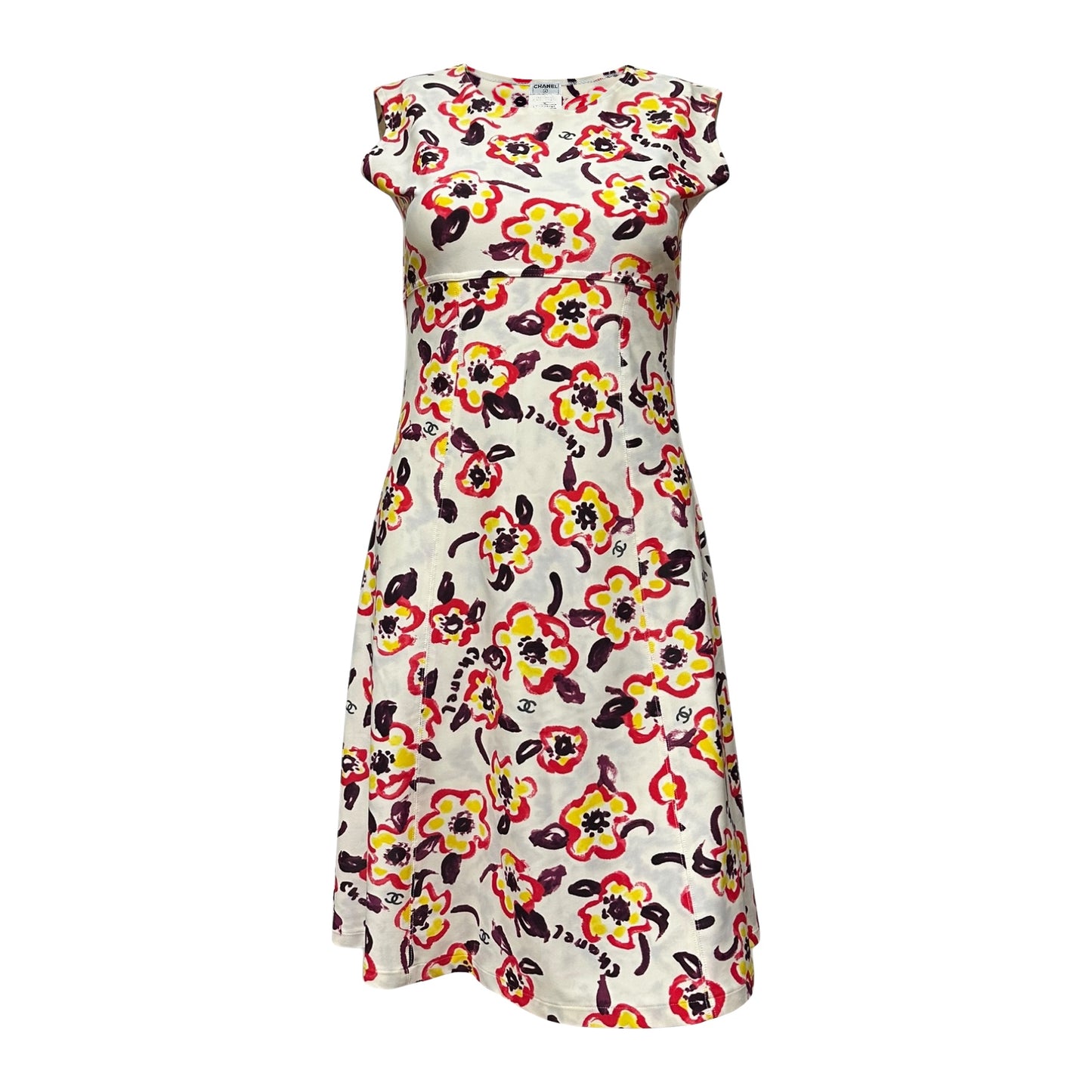 CHANEL Resort 1996 Stretch Floral Print Sleeveless Mini Dress