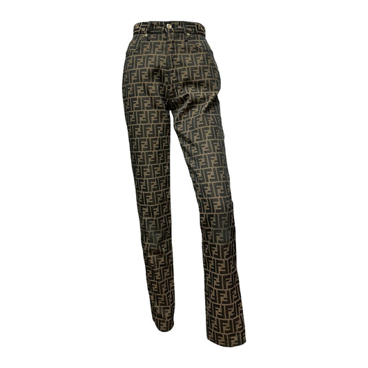 FENDI Vintage FF Zucca Monogram High Rise Straight Leg Pants