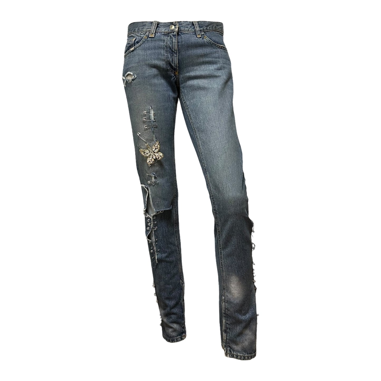 DOLCE&GABBANA Spring Summer 2001 Safety Pin Denim Pants