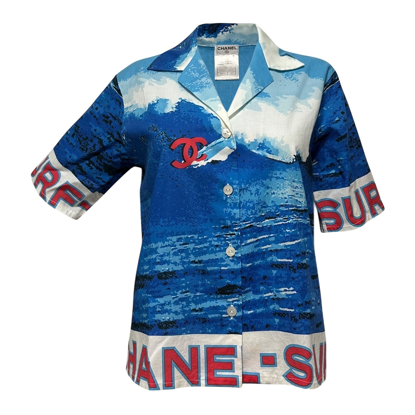 CHANEL Spring Summer 2002 Surf Logo Print Aloha Shirt