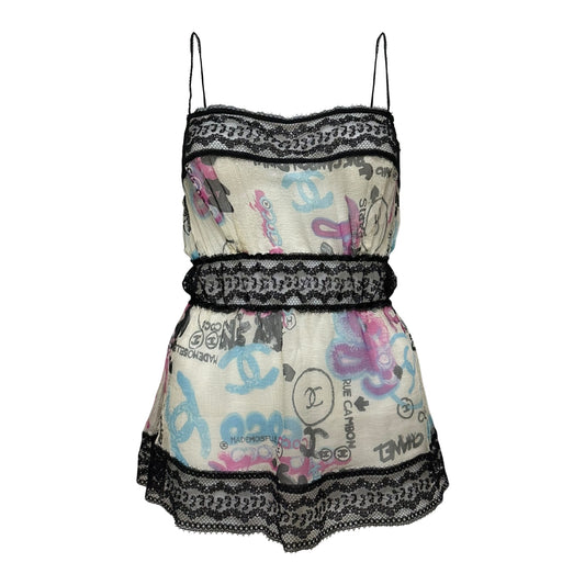 CHANEL Resort 2007 Graffiti Print Lace Trim Camisole