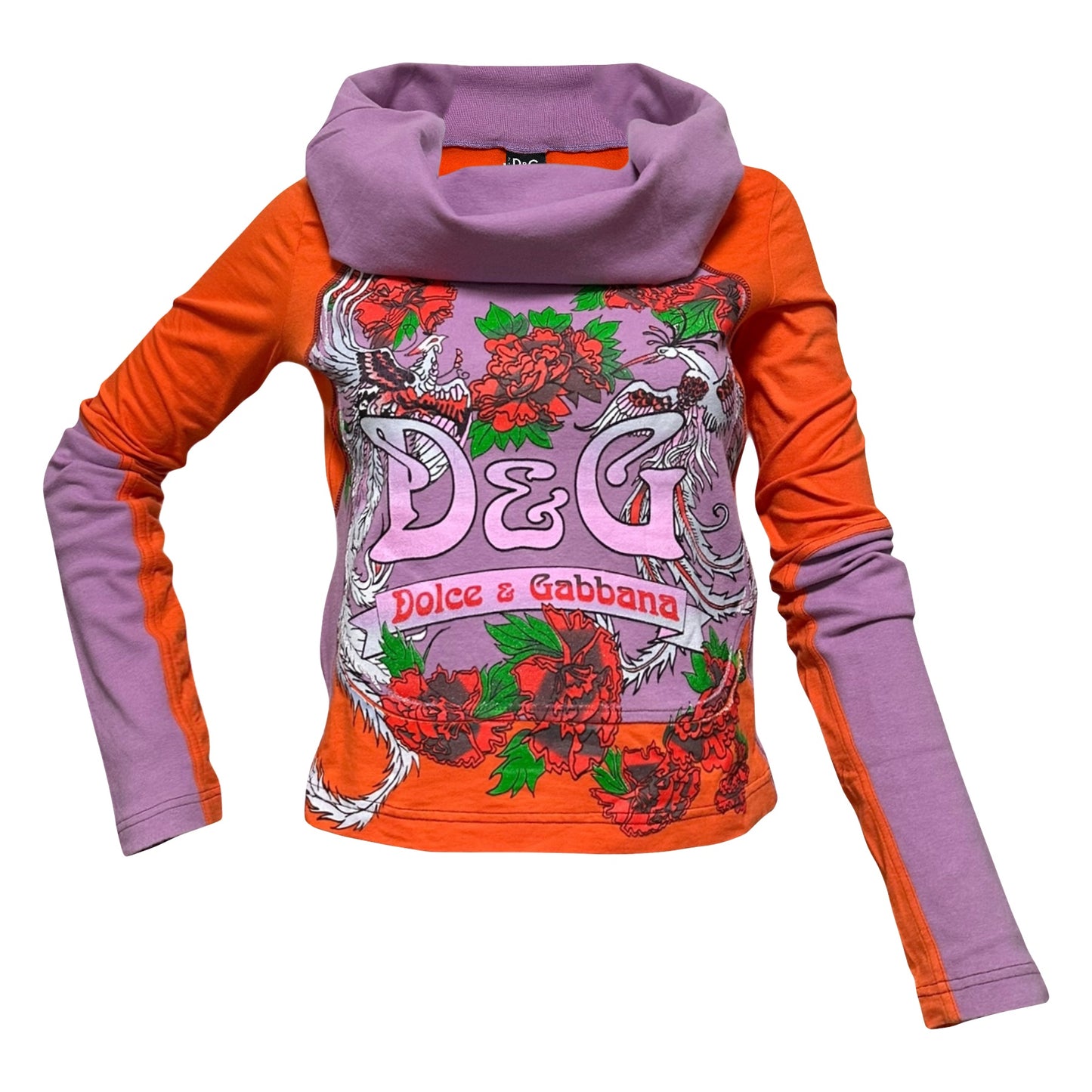 D&G Rose Print Turtleneck Long Sleeve Top