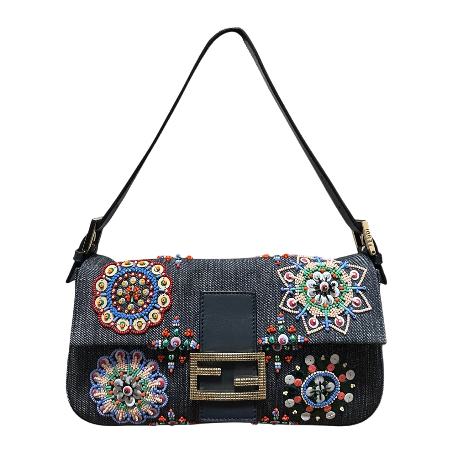 FENDI Spring Summer 2014 Denim Beaded Mamma Baguette Bag