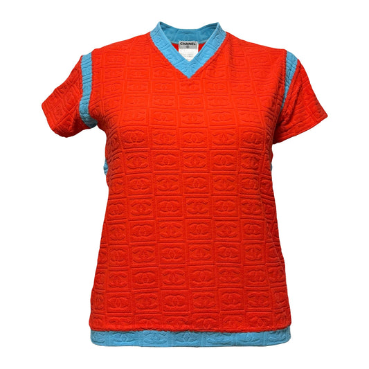 CHANEL Sport Spring Summer 2002 CC Emboss Jacquard Terry Cloth T-Shirt