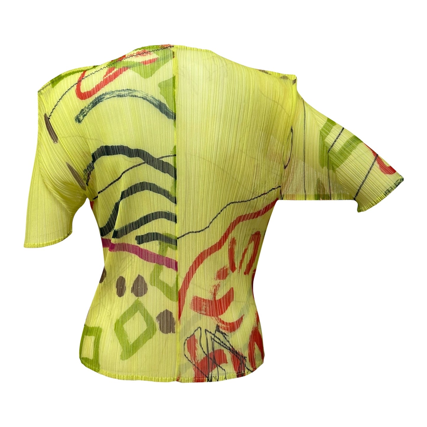 PLEATS PLEASE ISSEY MIYAKE Pleated Graffiti Print Button Up Short Sleeve Cardigan