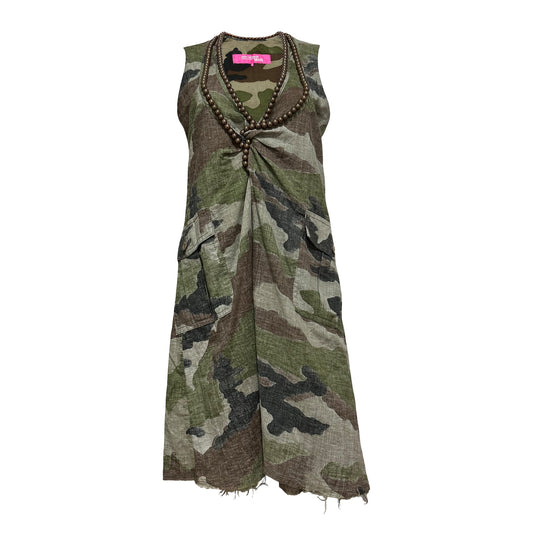 JUNYA WATANABE MAN Pearl Embellished Camouflage Print Midi Dress
