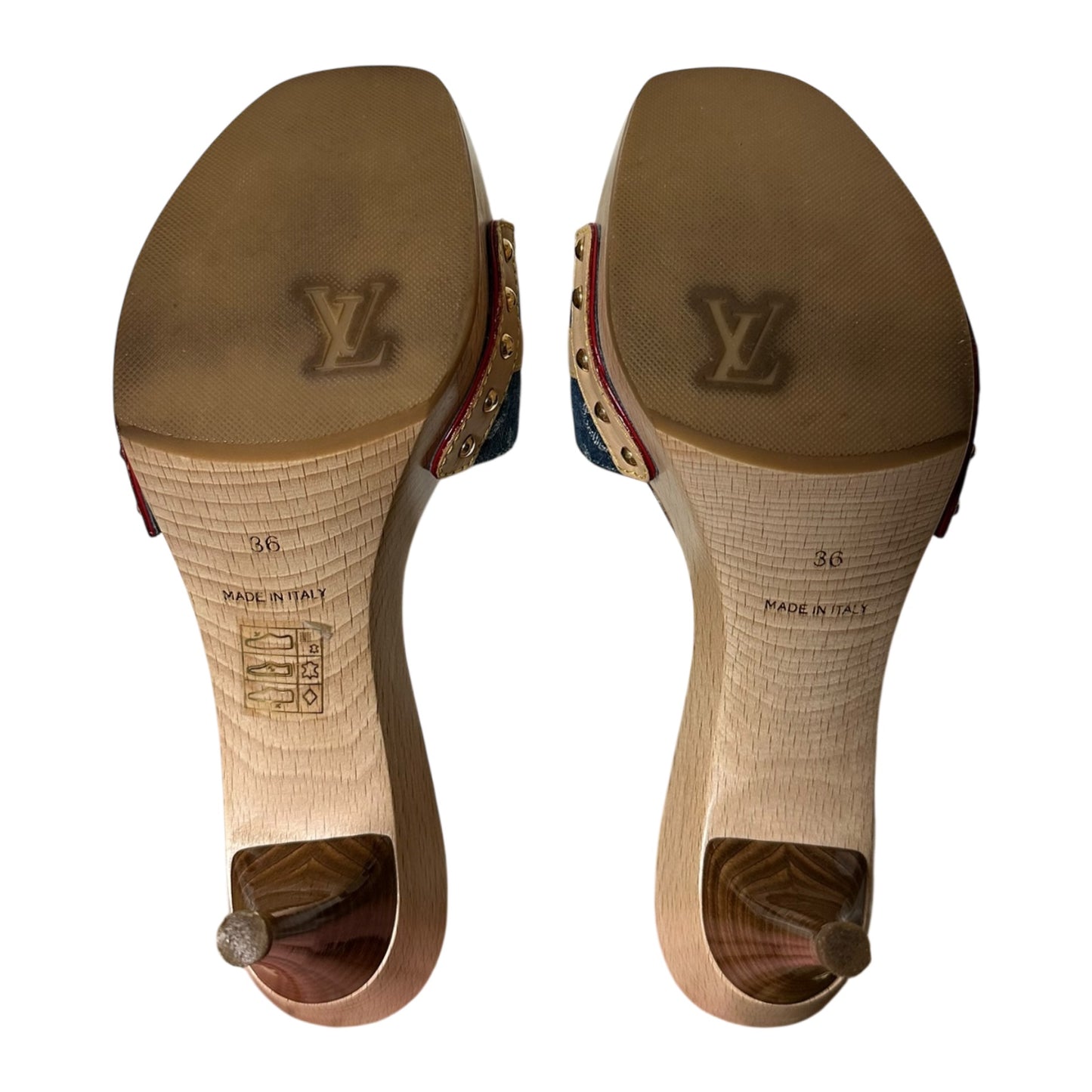 LOUIS VUITTON Monogram Denim Leather Bow Slide Platform Sandals