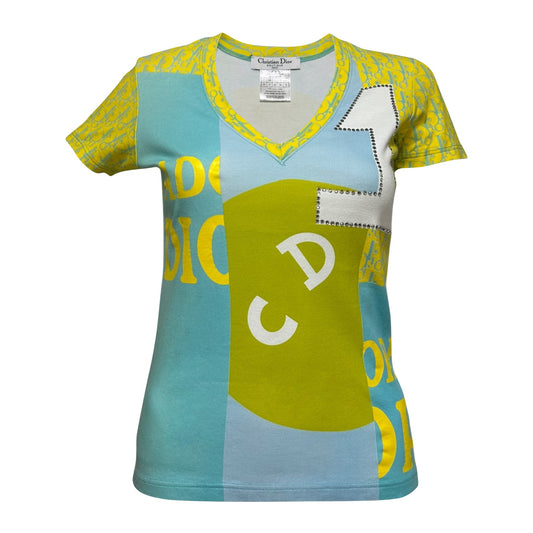 CHRISTIAN DIOR Spring Summer 2005 Trotter Patchwork Print Swarovski T-Shirt