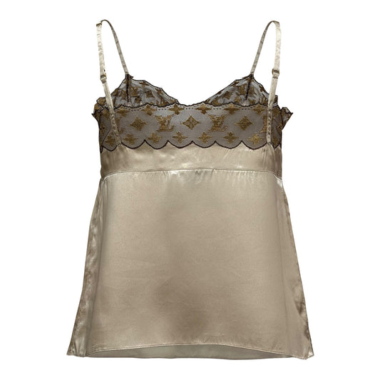 LOUIS VUITTON Silk Camisole with Monogram Lace Trim