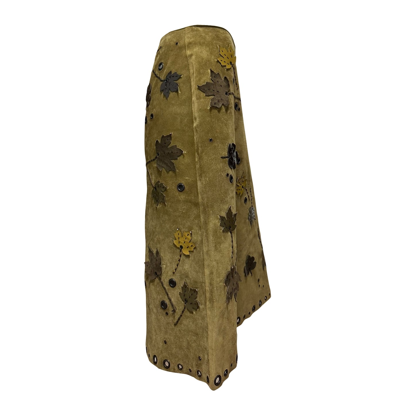 PRADA Fall Winter 1999 Appliqué Leaves Suede Midi Skirt