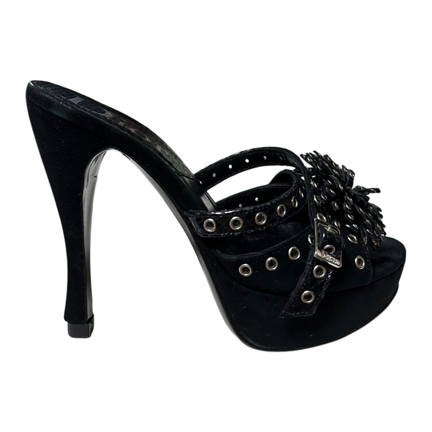 CHRISTIAN DIOR Spring Summer 2003 Suede & Python Grommet Flower Platform Heel Sandals