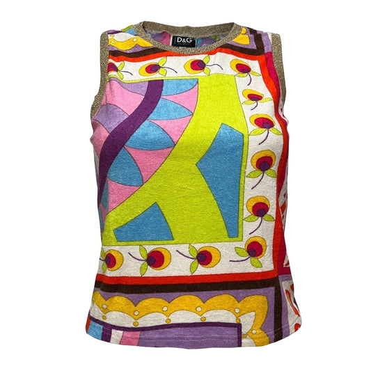D&G Floral Pile & Mesh Tank Top