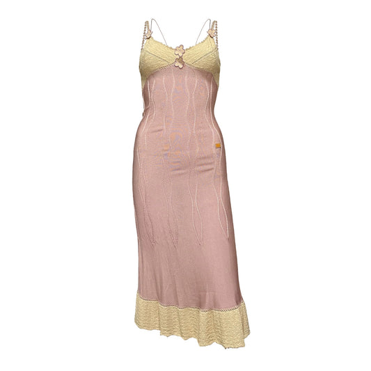 CHANEL Spring Summer 2005 Crochet Floral Trim Midi Dress