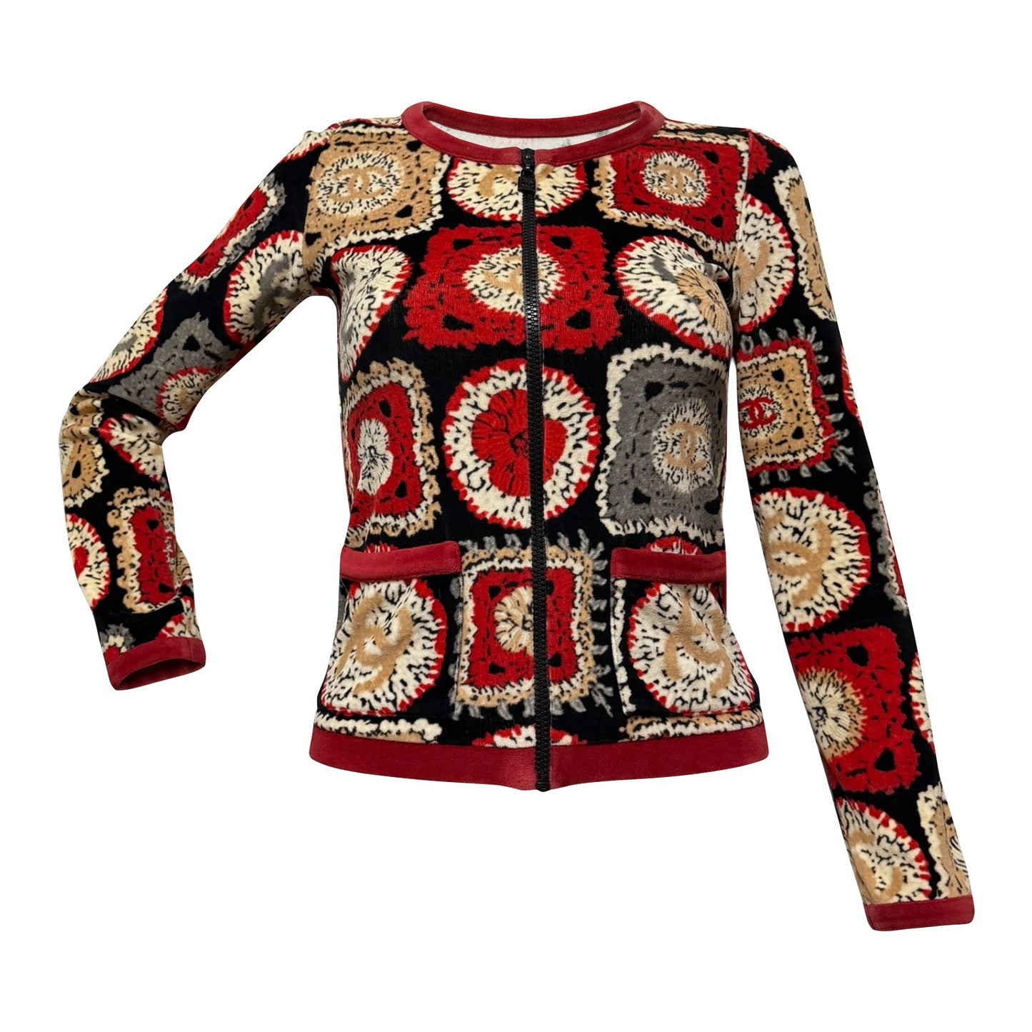 CHANEL Sport Spring Summer 2009 Patchwork Print Velour Zip-Up Jacket