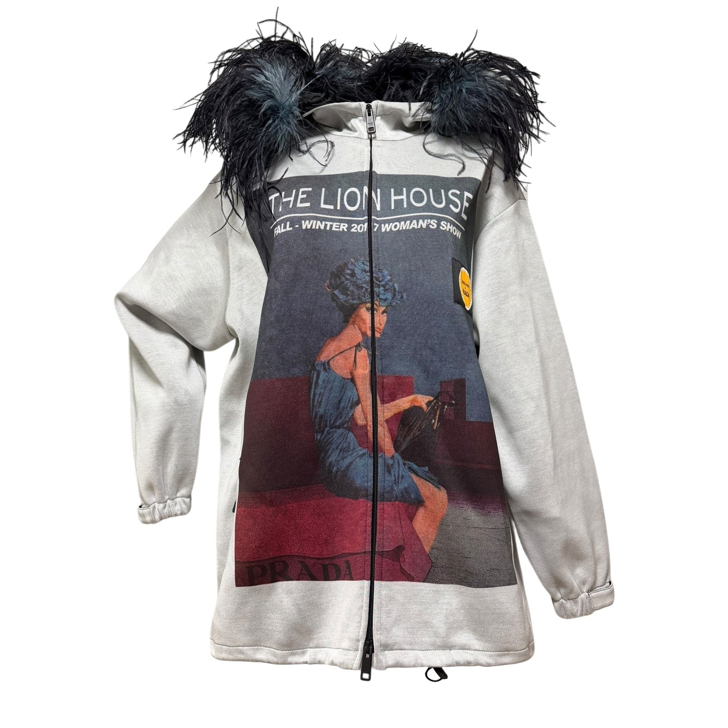 PRADA Fall Winter 2017 "THE LION HOUSE" Zip-Up Hoodie with Ostrich Feathers