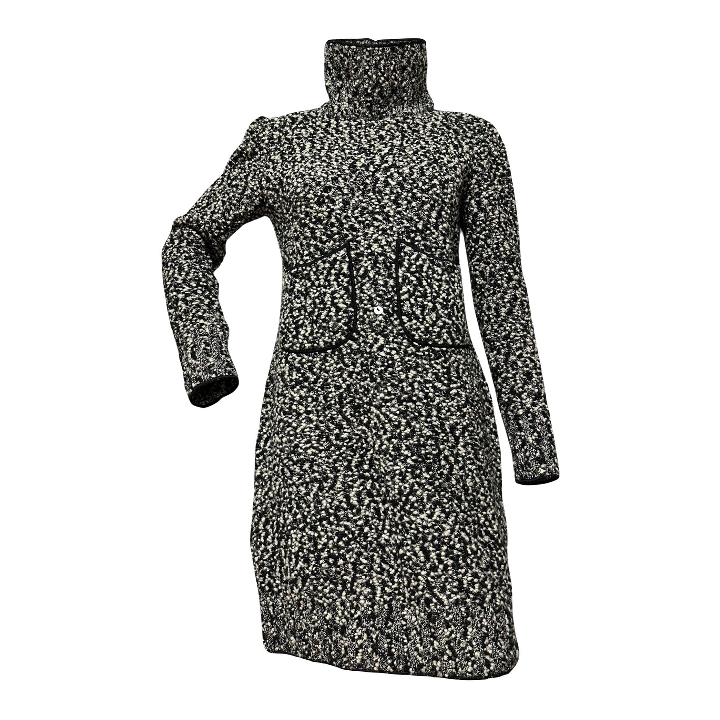 CHANEL Fall Winter 1994 Sequin-Embellished Tweed Turtleneck Mini Dress