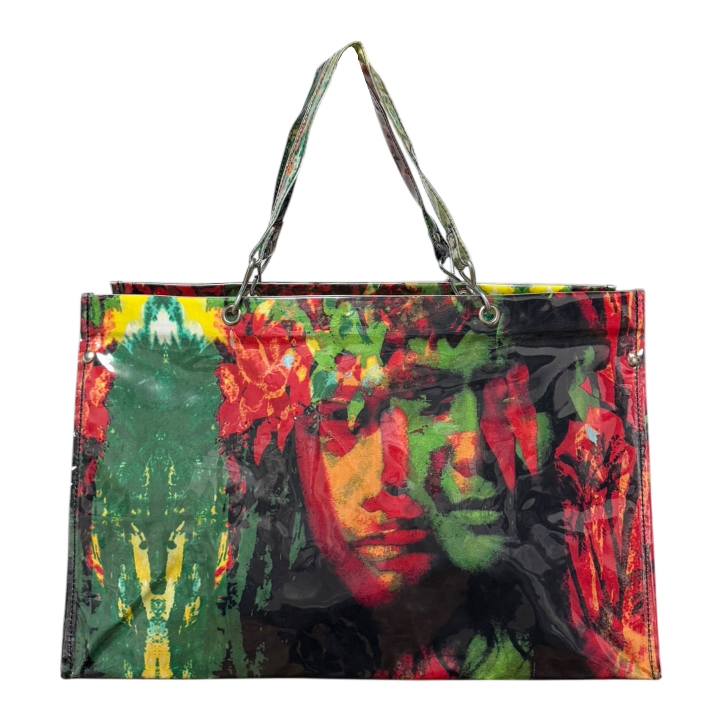 JEAN PAUL GAULTIER Spring Summer 2000 Psychedelic Face Print PVC Tote Bag