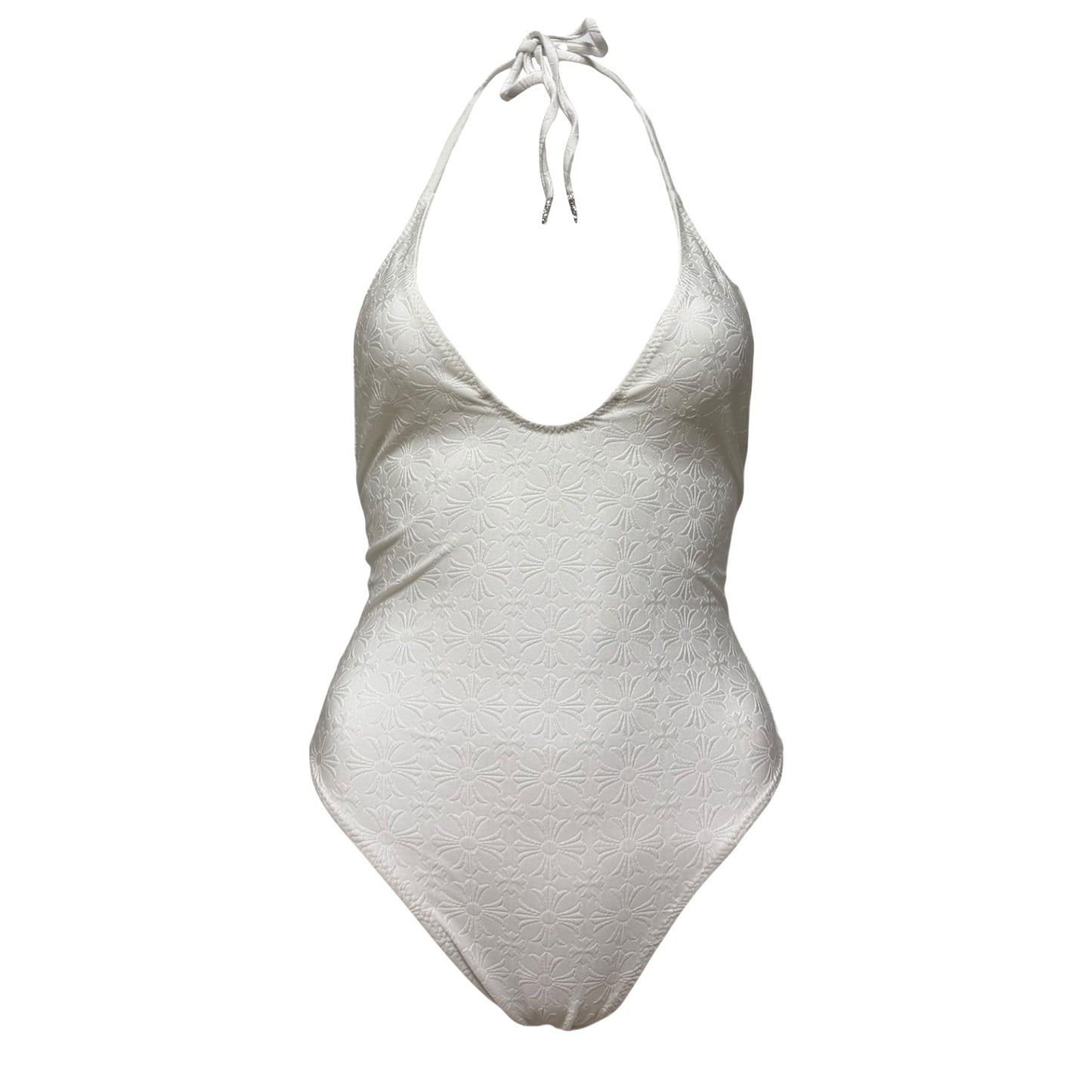 CHROME HEARTS "Dipped in Blue” Embossed Cross Halterneck One-Piece Swimsuit