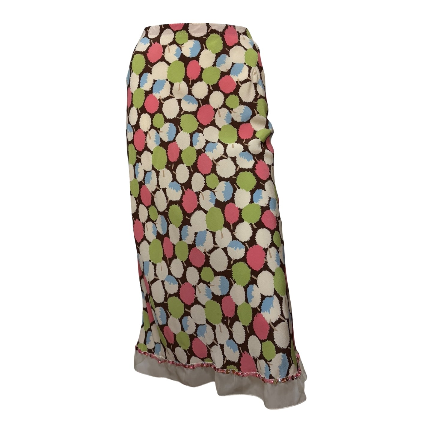 LOUIS VUITTON Spring Summer 2005 Apple Print Beaded Sequin-Trim Midi Skirt