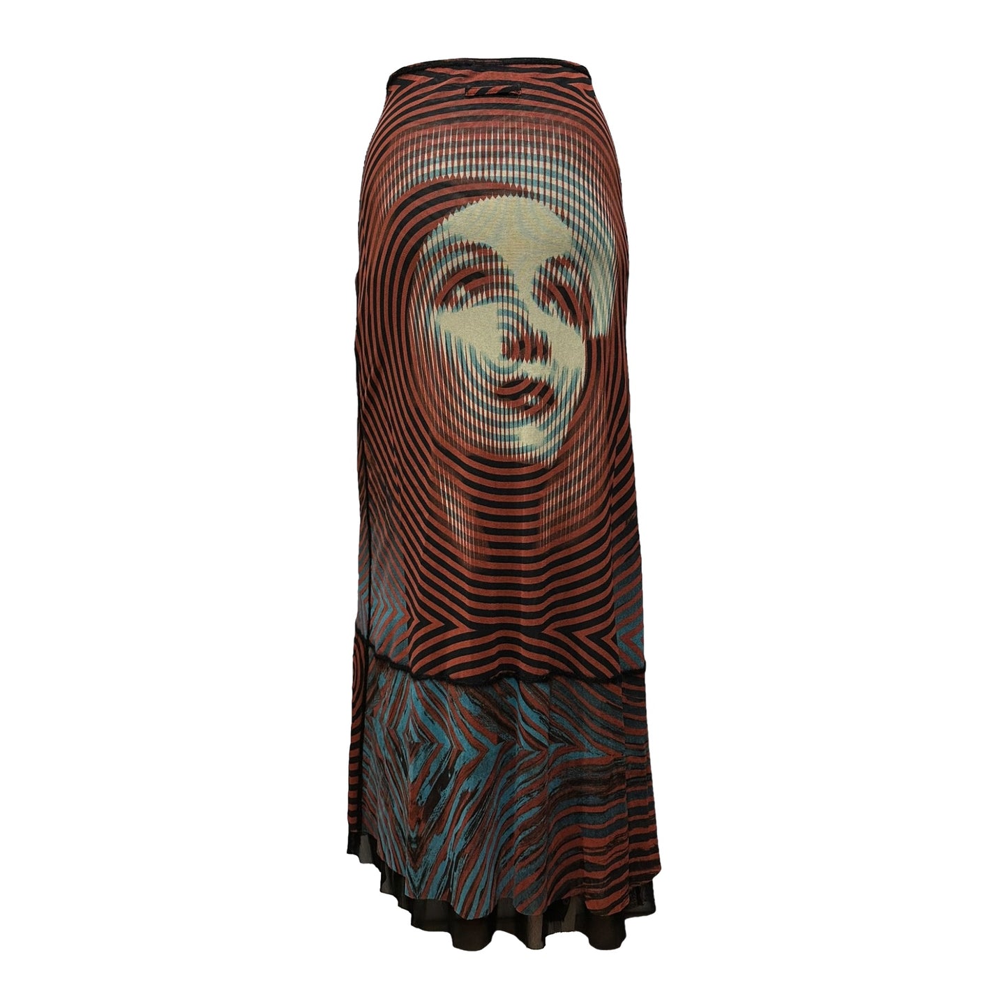 JEAN PAUL GAULTIER Fall Winter 2001 Marlene Dietrich Face Print Mesh Maxi Skirt