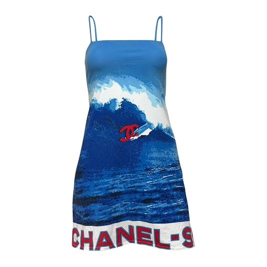 CHANEL Spring Summer 2002 Surf Logo Print Mini Dress