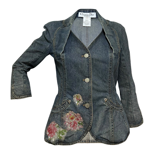 CHRISTIAN DIOR Spring Summer 2005 Floral Embellished Denim Bar Jacket