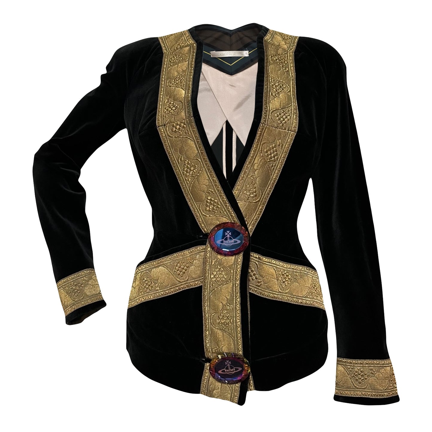 VIVIENNE WESTWOOD Fall Winter 1998 "Dressed To Scale" Velvet Brocade Jacket with Orb Buttons