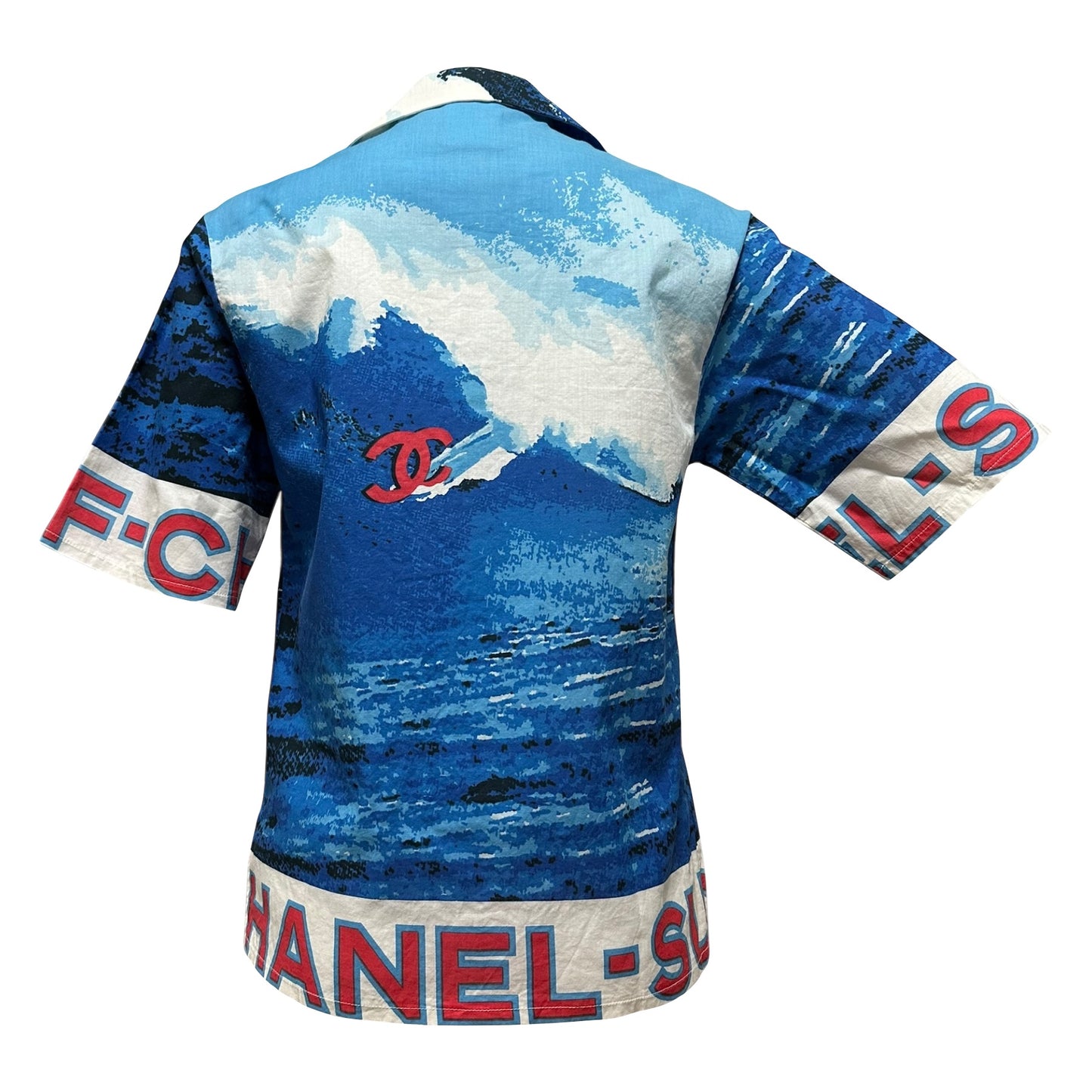 CHANEL Spring Summer 2002 Surf Logo Print Aloha Shirt