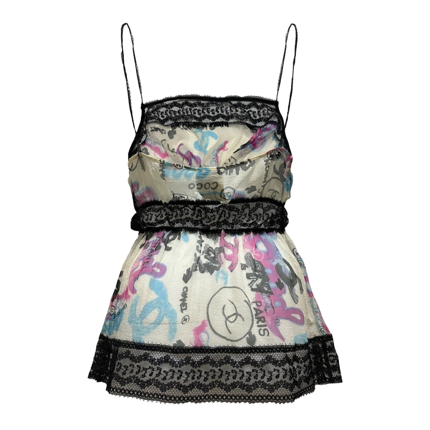 CHANEL Resort 2007 Graffiti Print Lace Trim Camisole