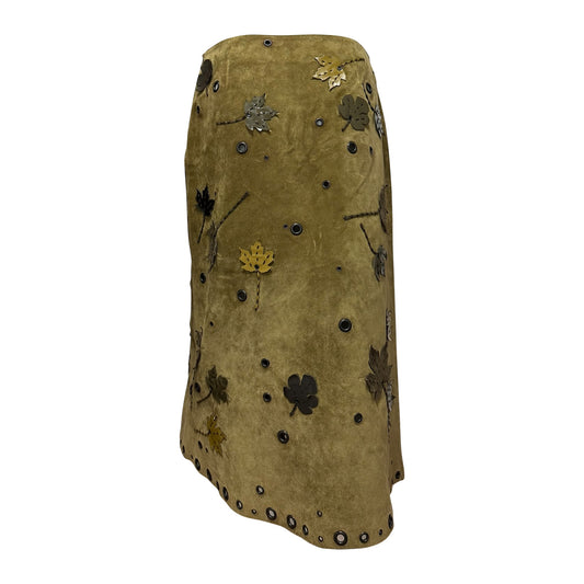 PRADA Fall Winter 1999 Appliqué Leaves Suede Midi Skirt