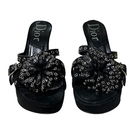 CHRISTIAN DIOR Spring Summer 2003 Suede & Python Grommet Flower Platform Heel Sandals