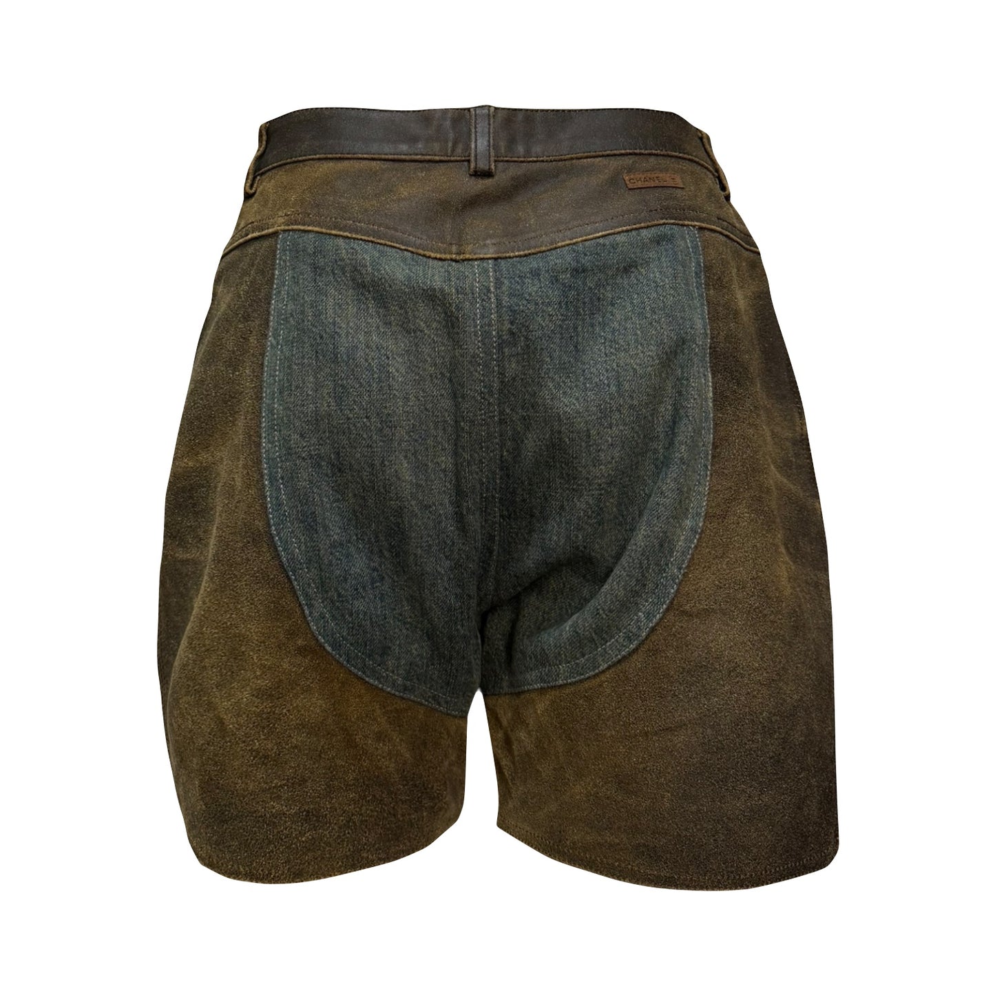 CHANEL Fall Winter 2000 Leather × Denim Hybrid Shorts
