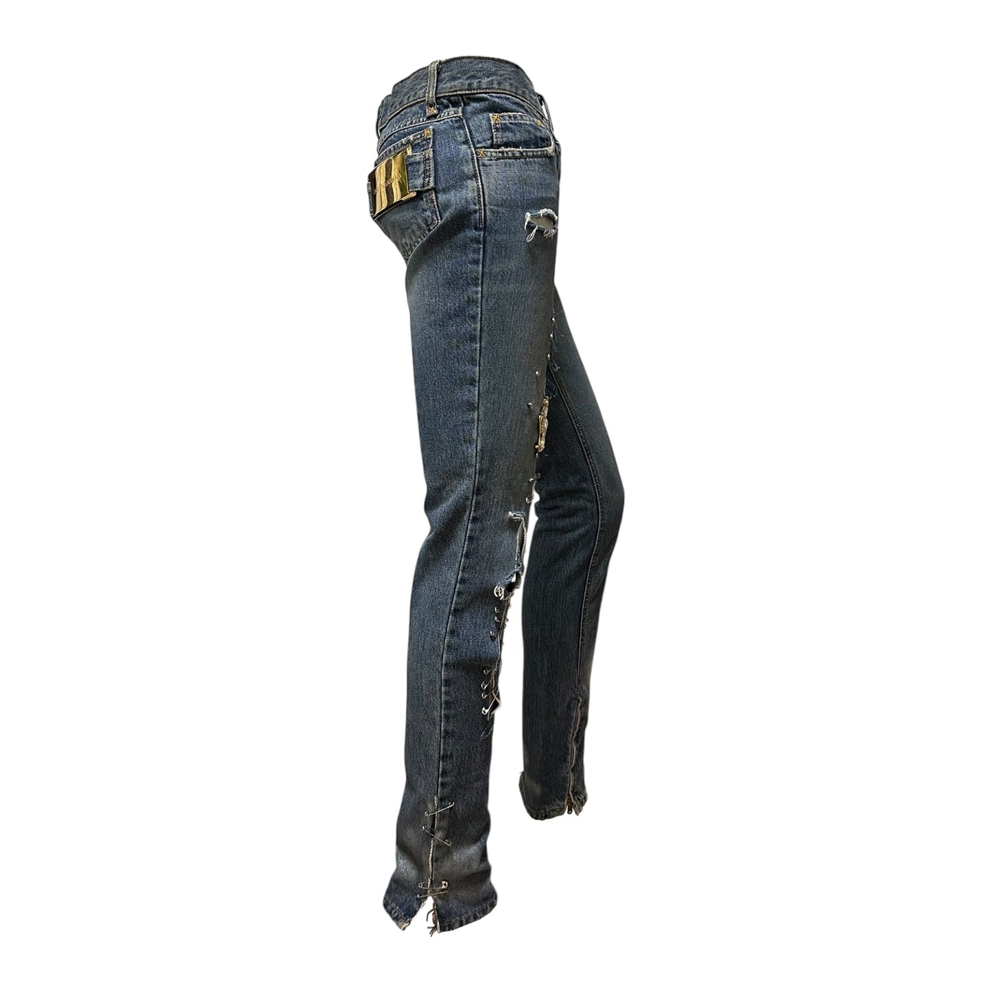 DOLCE&GABBANA Spring Summer 2001 Safety Pin Denim Pants