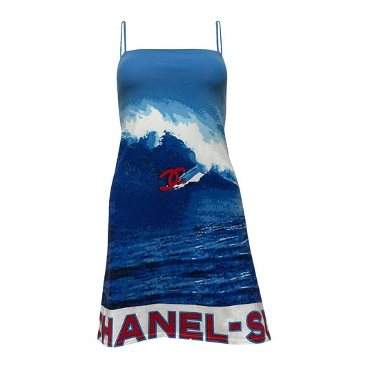 CHANEL Spring Summer 2002 Surf Logo Print Mini Dress