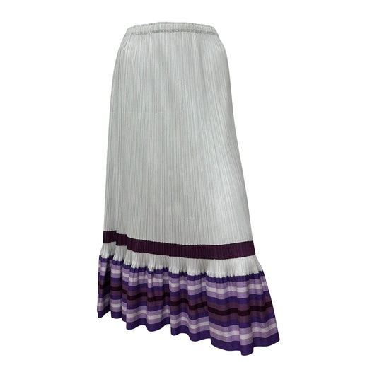PLEATS PLEASE ISSEY MIYAKE Striped Knit Trim Midi Skirt