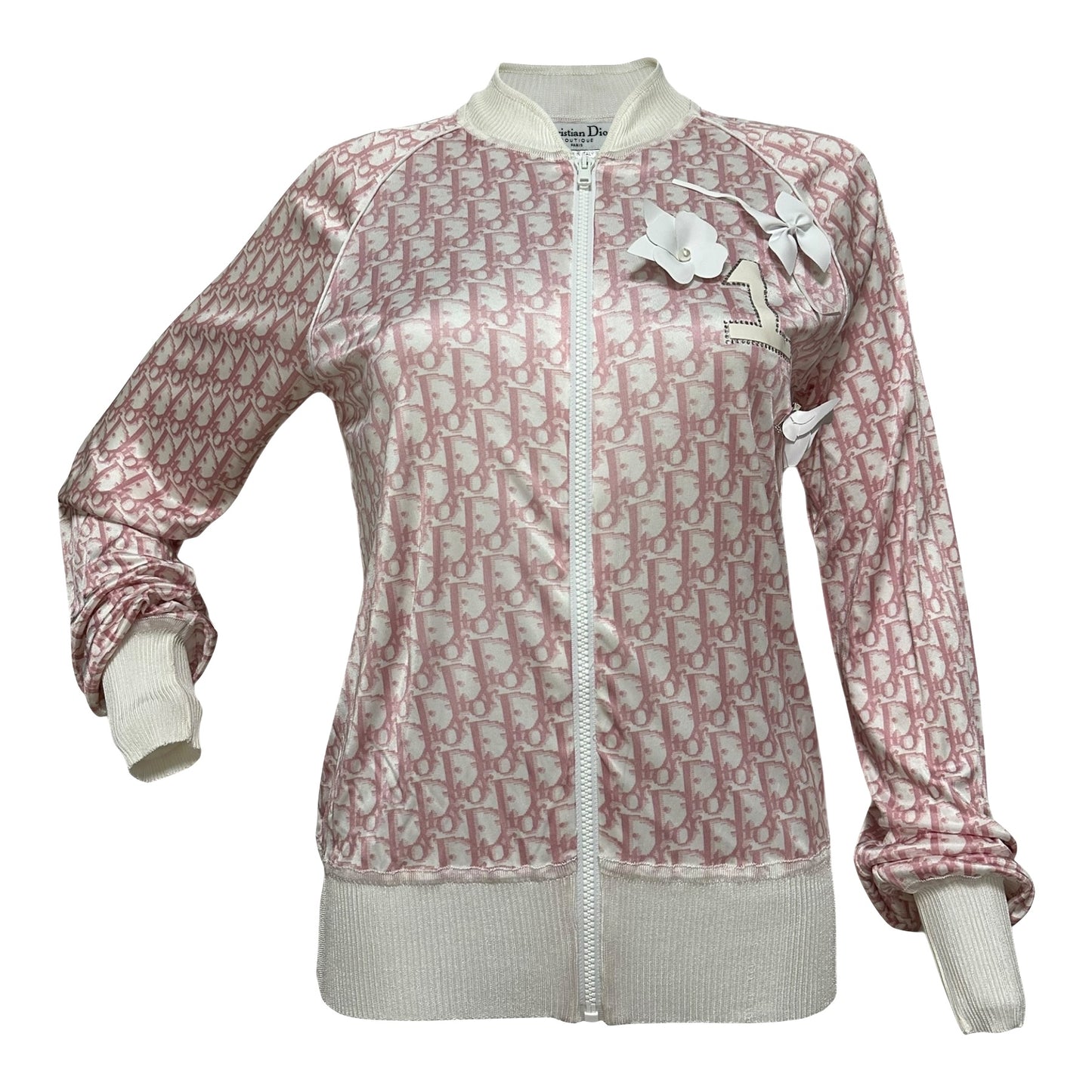 CHRISTIAN DIOR Spring Summer 2004 Trotter Print Swarovski No. 1 Flower Zip Up Jacket