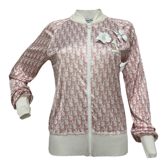 CHRISTIAN DIOR Spring Summer 2004 Trotter Print Swarovski No. 1 Flower Zip Up Jacket