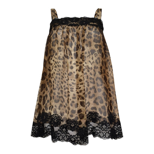DOLCE&GABBANA Leopard Print Silk Camisole with Lace Trim