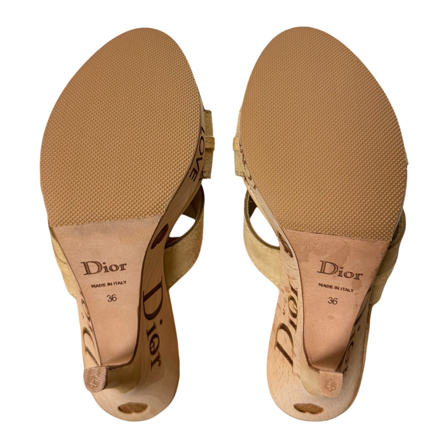 CHRISTIAN DIOR Vintage Peace & Love Suede Wooden Platform Sandals