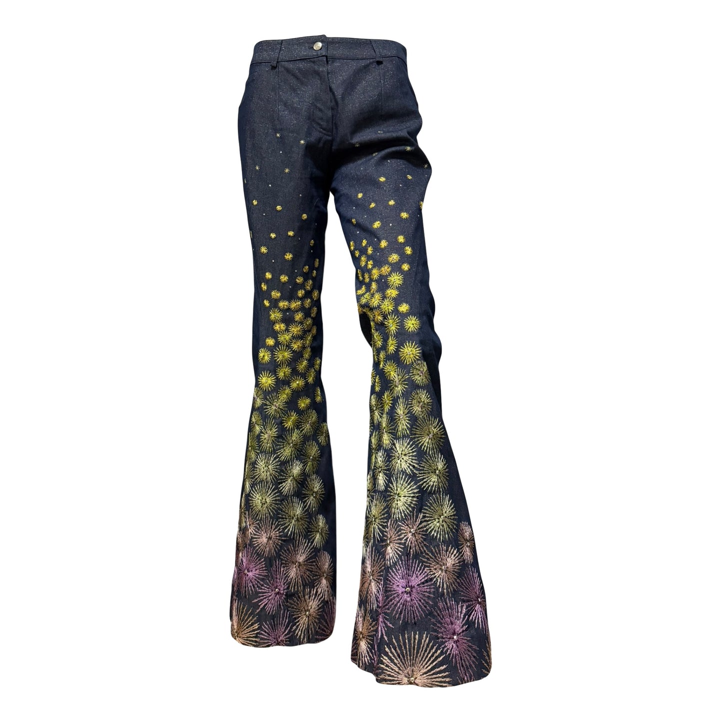 CHRISTIAN DIOR Spring Summer 2002 Fireworks Beaded Flared Denim Pants