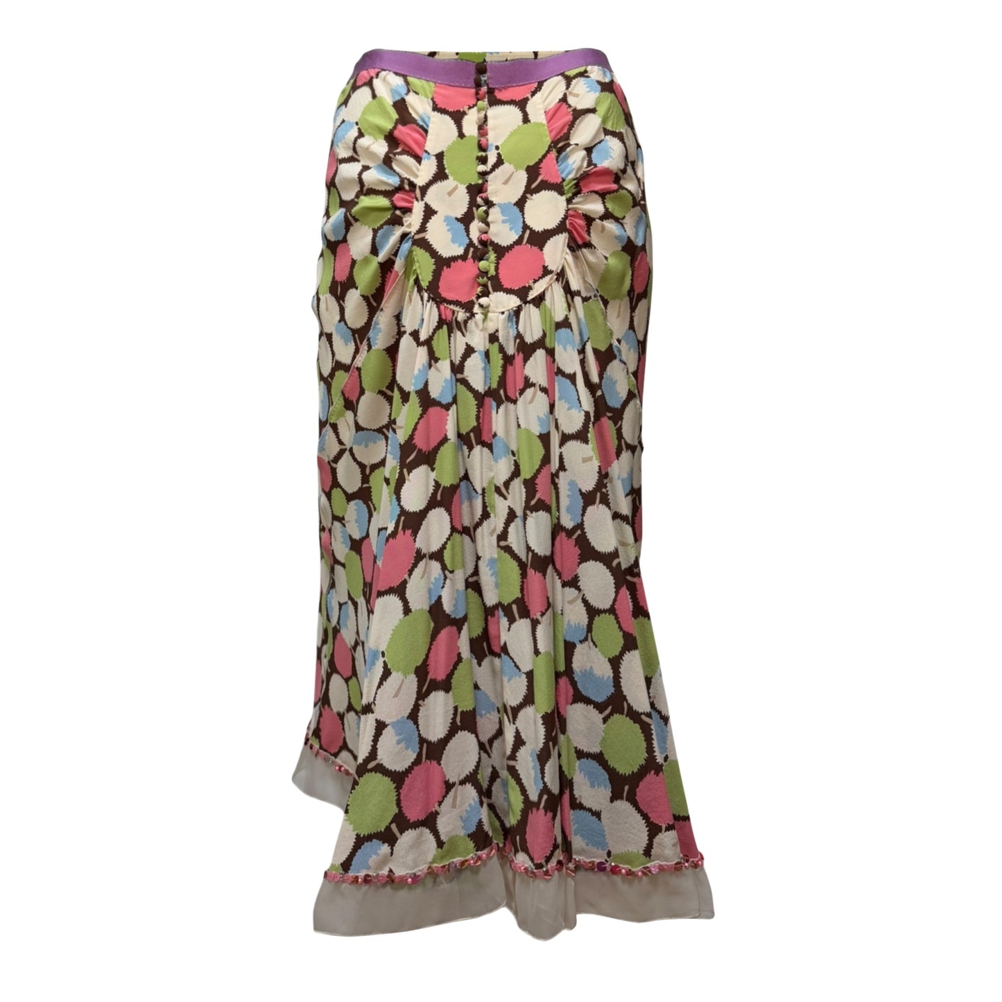 LOUIS VUITTON Spring Summer 2005 Apple Print Beaded Sequin-Trim Midi Skirt
